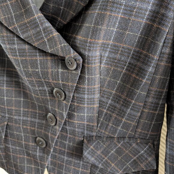 Esprit Women’s Navy Plaid Blazer Wool blend Cotton lined Size 2 Preppy Academia - Picture 5 of 11